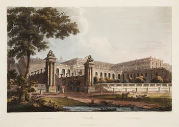 Wersal z Oranżerii, ilustracja z Wersalu, Paryża i Saint Denis, wyd. 1805 (akwatinta)