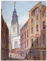 Kościół św. Michała, Crooked Lane i część Crooked Lane, City of London, c1815.