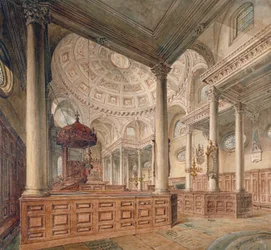 Widok wnętrza kościoła St Stephen Walbrook, City of London, 1811