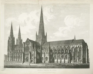 Katedra w Lichfield - widok południowo-wschodni: grawerowanie, bd [c 1823] (druk)