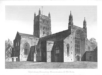 Klasztor Tewkesbury, Gloucestershire, N. W. View, początek XIX wieku.