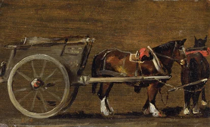 Wóz rolniczy z dwoma końmi w uprzęży: studium dla wozu w „Dolinie Stour i wiosce Dedham, 1814” (olej na płótnie na pokładzie)
