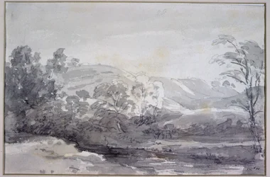 Widok w Derbyshire (monochromatyczna akwarela)