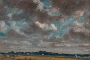 Rozległy krajobraz z szarymi chmurami, ca. 1821.
