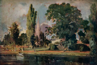 Katedra w Salisbury i Leadenhall z rzeki Avon, 1820
