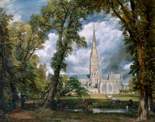 „Widok katedry w Salisbury z terenów biskupich”, Wiltshire, c1822