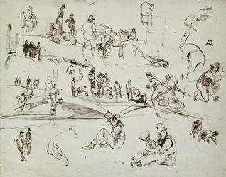 Budowa kolei londyńskiej i Birmingham, ok. 1835 r. (brązowy tusz na papierze; szkic złożony)