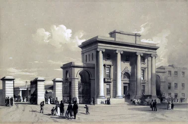 Wejście na dworzec Birmingham, wrzesień 1838 (pióro i atrament oraz pranie na papierze)