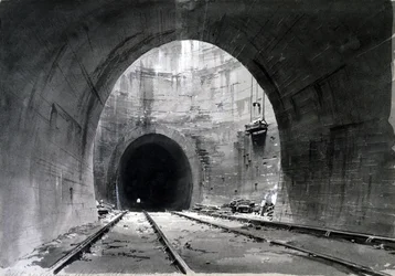 Świetny szyb wentylacyjny, Kilsby Tunnel, Northamptonshire, 1837-38 (pióro i atrament oraz pranie na papierze)