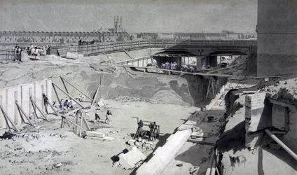 Hampstead Road Bridge, od strony Camden, 16 sierpnia 1836 (pióro i atrament oraz pranie na papierze)
