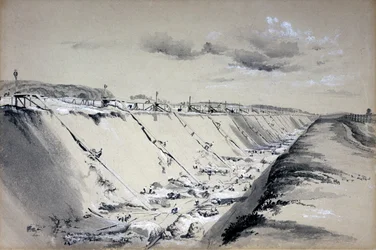 Wybiegi konne w Tring Cutting, Hertfordshire, 19 czerwca 1837 (pióro i atrament oraz pranie na papierze)