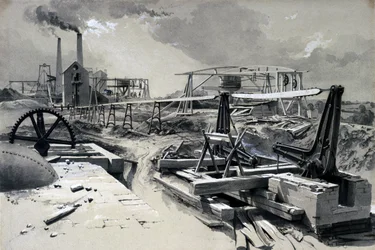 Pompy, szyb wentylacyjny, Kilsby Tunnel, Northamptonshire, 15 lipca 1837 (pióro i atrament oraz pranie na papierze)
