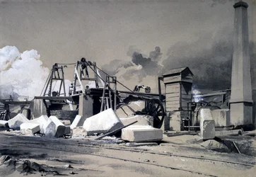 Wał wentylacyjny i silnik wyciągowy, tunel Kilsby, 18 lipca 1837 r. (długopis, wkład i pranie na papierze)