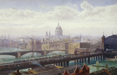 Cannon Street Railway Bridge i Southwark Bridge, Londyn, 1892