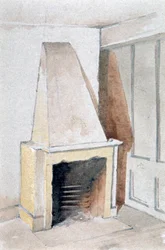 Kominek w jednym z najwyższych pokoi, nr 21 Austin Friars Street, City of London, 1885