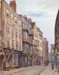 Zaginiony Londyn: Holywell Street, patrząc na zachód (kolorowa litografia)