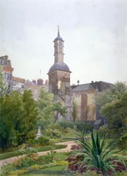 Wieża kościoła St Botolph, Aldersgate, City of London, 1886