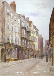 Widok ulicy Hollywell patrzącej na zachód, Westminster, Londyn, 1882 r.