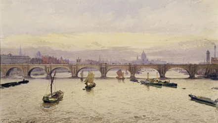 Widok na most Waterloo z mostu Hungerford, 1888