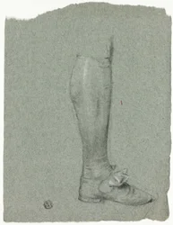 Noga stojącej postaci (recto); Szkic butów (verso)