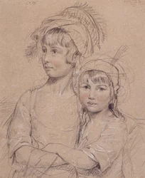 No.1857 The Misses Rigby, dwie córki pana Rigby z Norwich (1747-1821) znanego chirurga, 1778 (kreda na papierze)