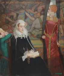 Mary Queen of Scots at Fotheringhay, ok. 1929 r. (tempera na płótnie)