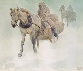 Sanie konne, ilustracja z „Pomocnicy bez rąk” Gladys Davidson, wydanej w 1919 r. (kolor litho)