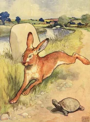 Żółw i zając z „Bajek Ezopa”, wyd. Raphael Tuck & Sons Ltd., Londyn (ilustracja książkowa)