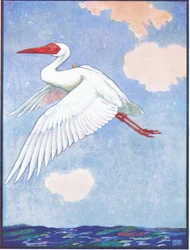 „Gdzie jest ten motyl”, Wondered the Crane, ilustracja do „Reynard the Fox”, z „Animal Legends from Many Lands”, wydanej przez Raphael Tuck & Son Ltd. (kolor lito)