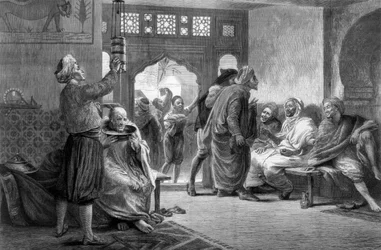 Zakład fryzjerski w Tunisie, 1875 r.