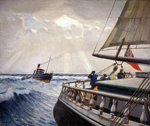 Statek "Iquique" podczas podróży między Londynem (Anglia) a Sydney (Australia) między grudniem a kwietniem 1899 r. oraz holownik "Warrior".