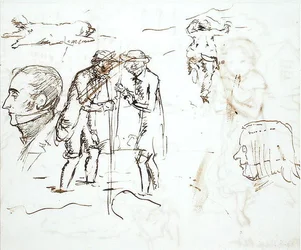 Arkusz studiów z Johnem Ruskinem (1819-1900) i Williamem Millais