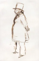Turner w dniu lakierowania w Akademii Królewskiej (pióro i brązowy tusz na białym papierze)