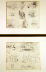 Różne szkice scen wiejskich (juvenilia), ok. 1842 (ołówek na papierze)