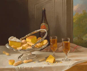 Martwa natura ze srebrnym koszykiem na ciasto, 1866.