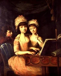 Portret dzieci gubernatora Hondurasu, dwóch dziewczynek i chłopca w szpinecie