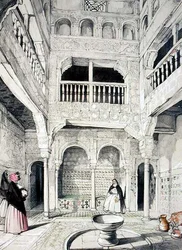 Wejście do łaźni, z „Szkiców i rysunków Alhambry”, rytego przez Jamesa Duffielda Hardinga (1798-1863)