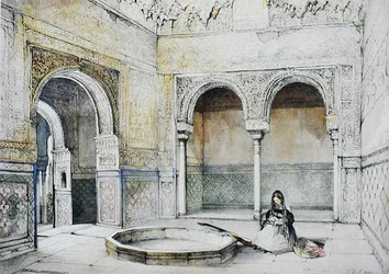 Wnętrze Sali Abencerrajes (Sala de los Abencerrajes), z „Szkiców i rysunków Alhambry”, grawerowane przez Williama Gauciego (fl.1825-54)