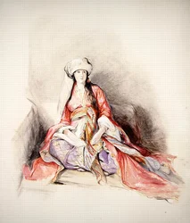 Lewantyńska dama w tureckim stroju, Konstantynopol (akwarela nad ołówkiem wzmocniona kolorem ciała)
