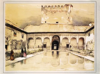 Alhambra w Granadzie, kolorowa litografia Johna Fredericka Lewisa
