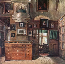 "Studium" w Bibliotece Bodlejańskiej (kolorowa litografia)