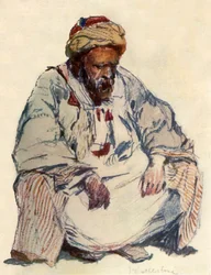 Siedząca postać owczarka syryjskiego w kożuchu, 1902.