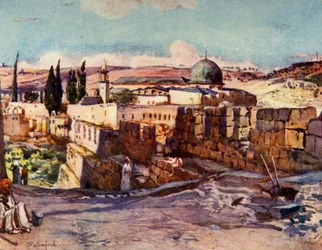 Meczet El Aksa z wnętrza południowej ściany Jerozolimy, 1902.