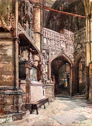 Grobowiec królowej Filipy i kaplica Henryka V z południowego ambulatorium (kolorowa litografia)