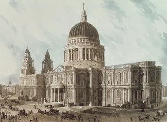 Południowy wschód Widok katedry św. Pawła, ryty Daniel Havell (1785-1826), wyd. 1818 przez Repozytorium Sztuki Ackermanna