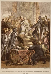 Szymon de Montfort i baronowie domagający się reform od Henryka III, 1258, ryty przez Tomasza Bolton