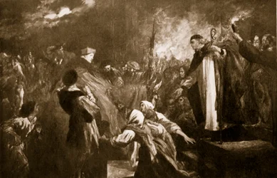 Przybycie kardynała Wolseya do opactwa Leicester, 1530, ilustracja z książki Hutchinsona „Story of the British Nation”, około 1920