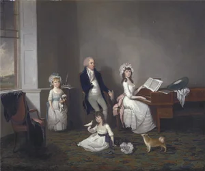 John Richard Comyns z Hylands Essex, z córkami, 1775