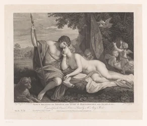 Wenus opowiada Adonisowi historię Hippomenesa i Atalanta Wenus nawiązująca do Adonisa, Historia Hippomenesa i Atalanta (tytuł na obiekcie) Główne obrazy Anglii (tytuł serii) The Most Capital Paintings in England (tytuł serii)