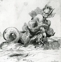 Ilustracja przedstawiająca potwora morskiego, XVIII w.